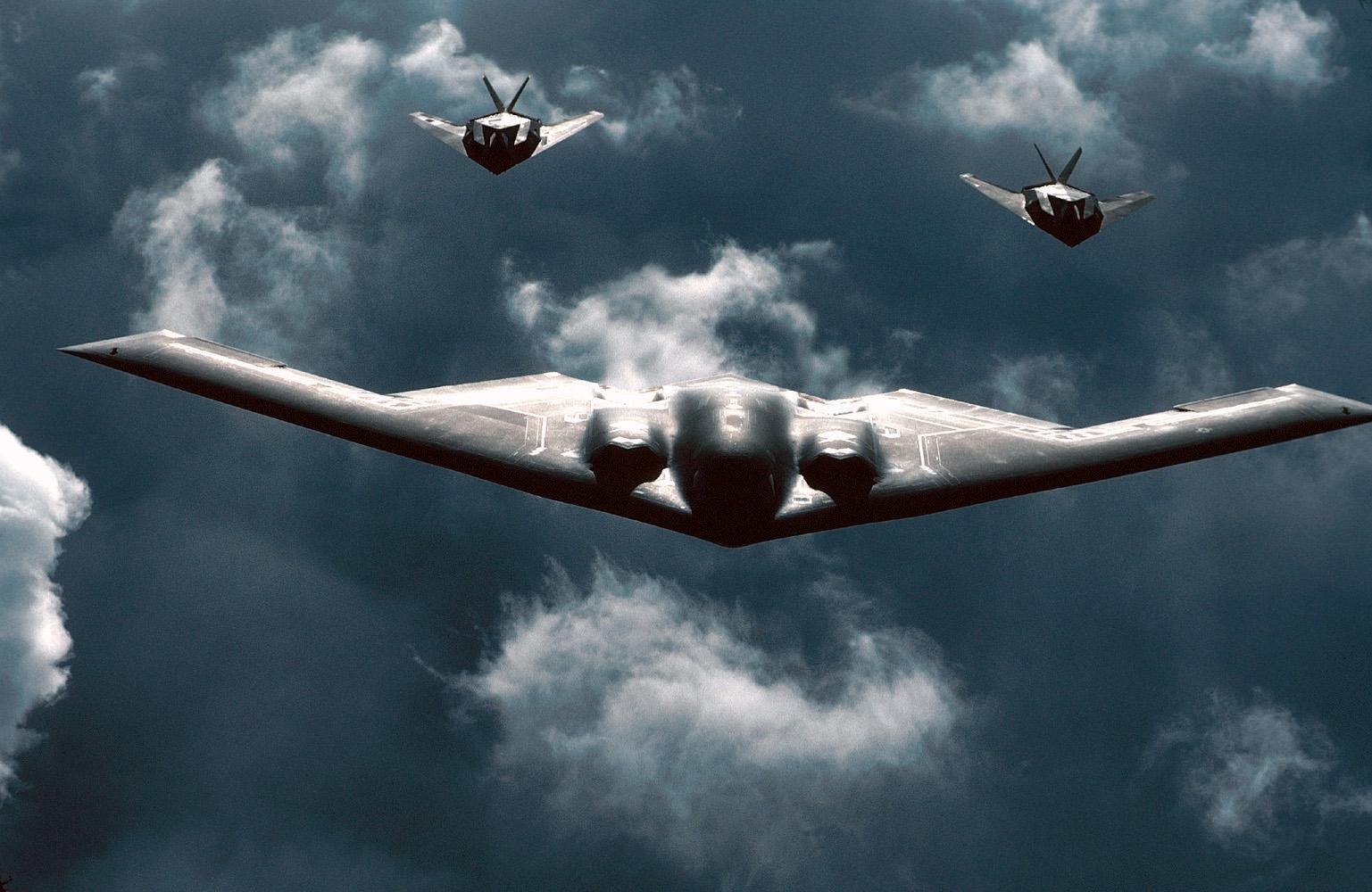 US Air Force's stealth aircraft: B-2 Bomber with F-117 Fighters